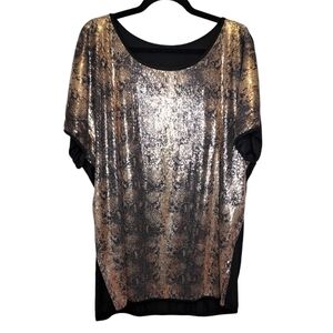 Source Unknown Metallic Sequin Tunic Top in Gold and Black